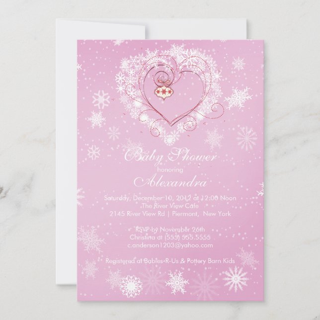 Invitation au Baby shower de coeur des flocons d'h (Devant)