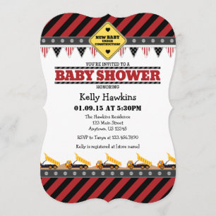 Invitation au Baby shower de construction rouge