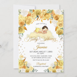Invitation au Baby shower de couchage floral jaune