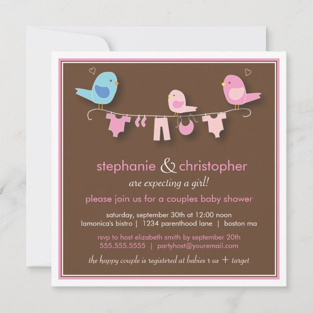 Invitation au Baby shower de couple de filles douc (Devant)