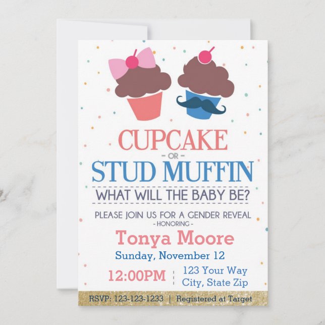 Invitation au Baby shower de Cupcake ou de Muffin  (Devant)