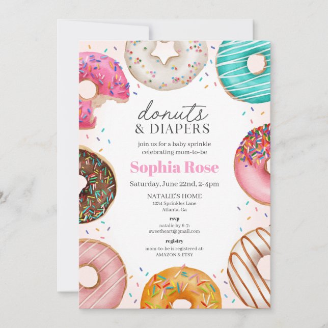 Invitation au Baby shower de Donut arrosé pour une (Devant)
