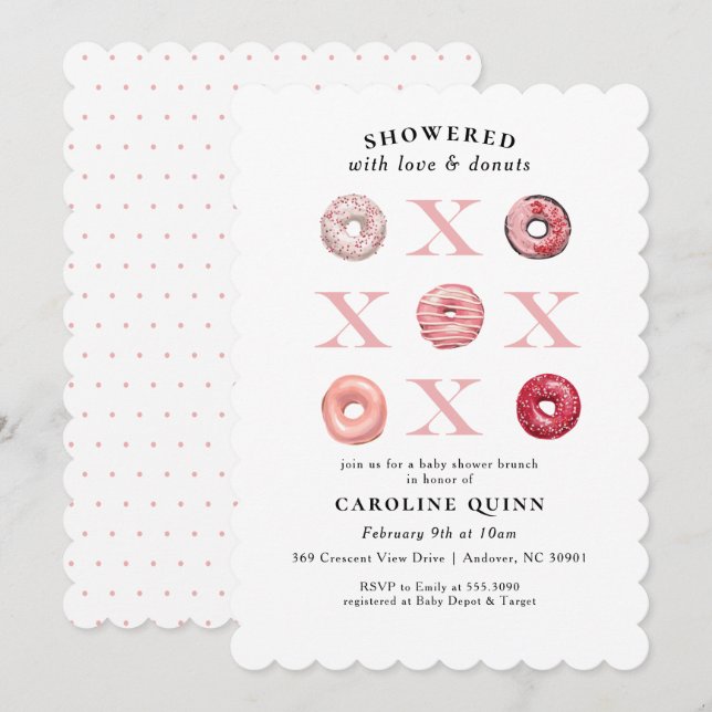 Invitation au Baby shower de Donut XOXO (Devant / Derrière)