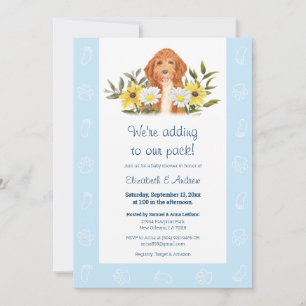 Invitation au Baby shower de Doodle doré bleu