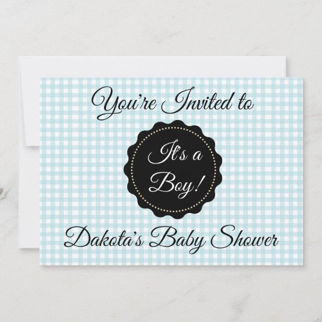 Invitation au Baby shower de en vichy de garçon bl (Devant)