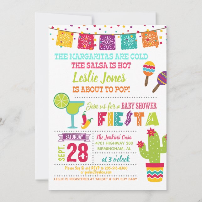 Invitation au Baby shower de Fiesta - Blanc (Devant)