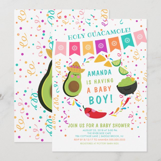 Invitation au Baby shower de Fiesta Holy Guacamole (Devant / Derrière)