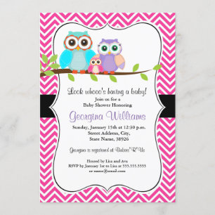 Invitation au Baby shower de fille de la chouette.