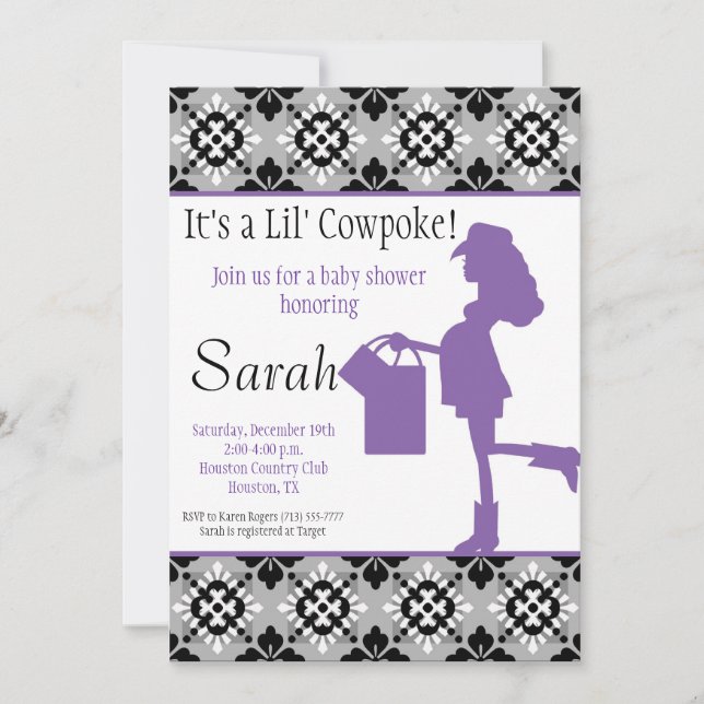 Invitation au Baby shower de fille-fille (violet) (Devant)
