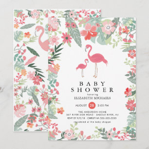 Invitation au Baby shower de Flamant rose tropical