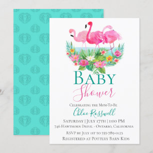 Invitation au Baby shower de Flamant rose tropical