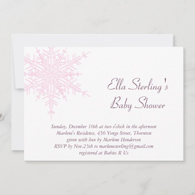 Invitation au Baby shower de Flamme de neige rose  (Devant)