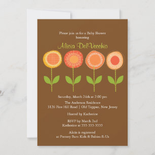 Invitation au Baby shower de fleurs Brown et orang
