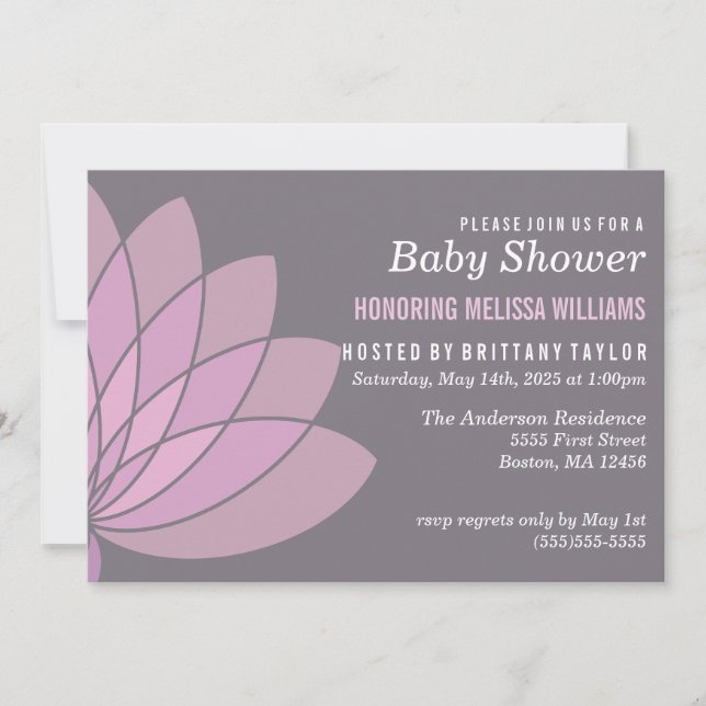 Invitation au Baby shower de fleurs de Lotus (Devant)