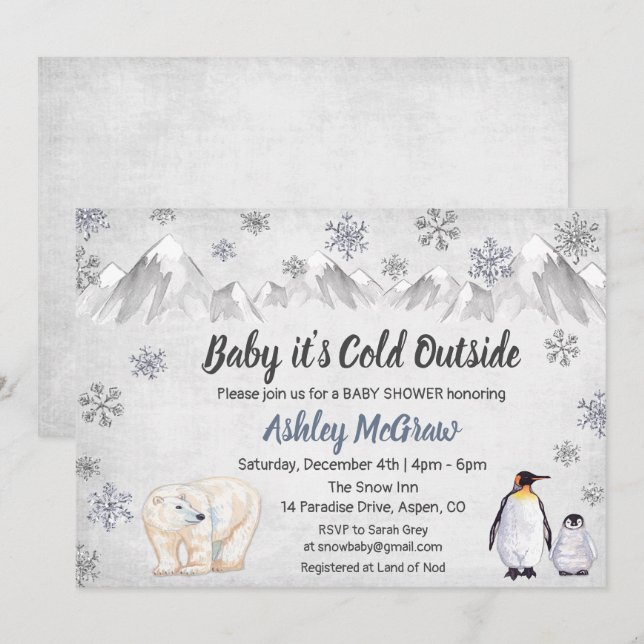 Invitation au Baby shower de Flocon de neige d'hiv (Devant / Derrière)
