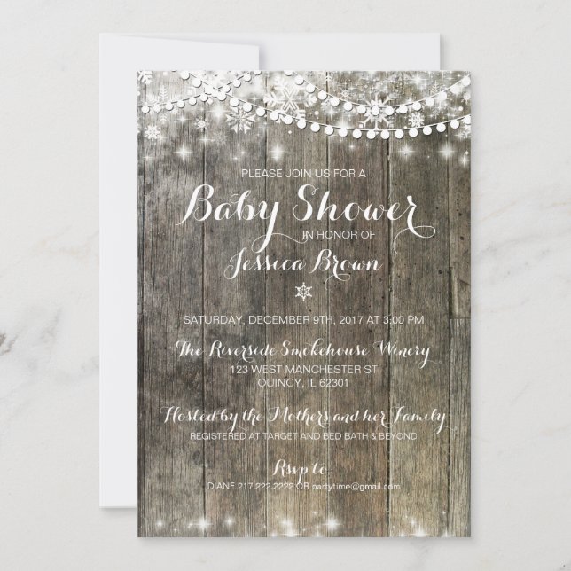 Invitation au Baby shower de flocon de neige en hi (Devant)
