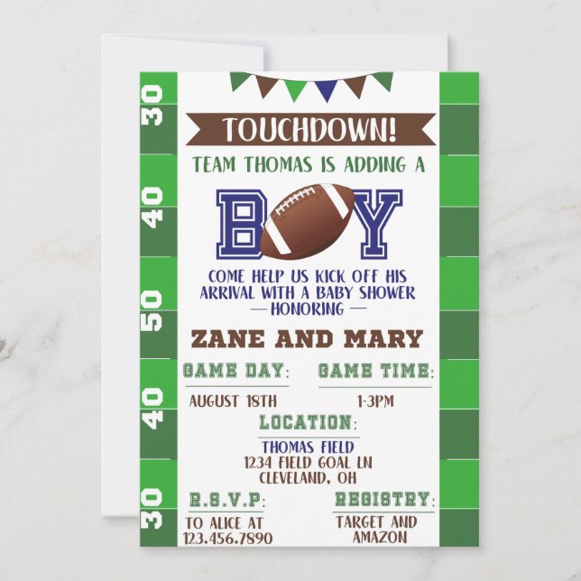 Invitation au Baby shower de football (Devant)