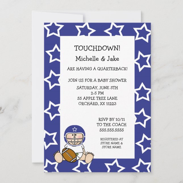 Invitation au baby shower de football masculin ble (Devant)