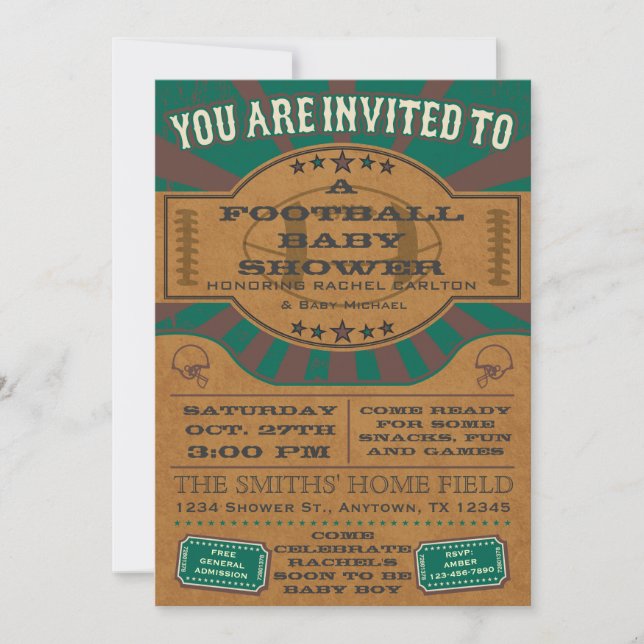 Invitation au Baby shower de football Vintage vert (Devant)