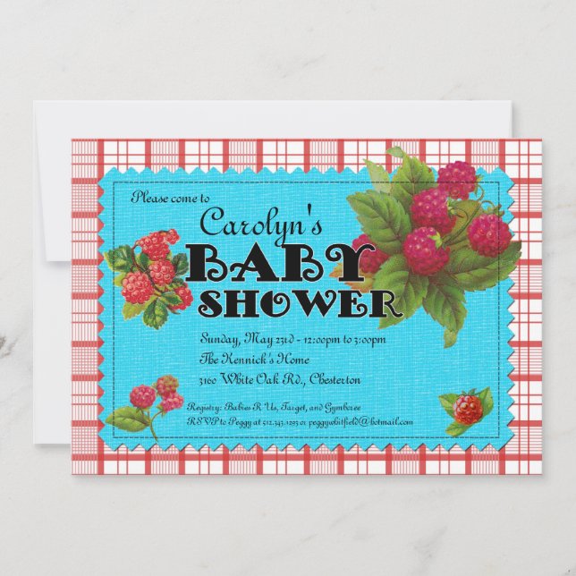 Invitation au Baby shower de framboise (Devant)