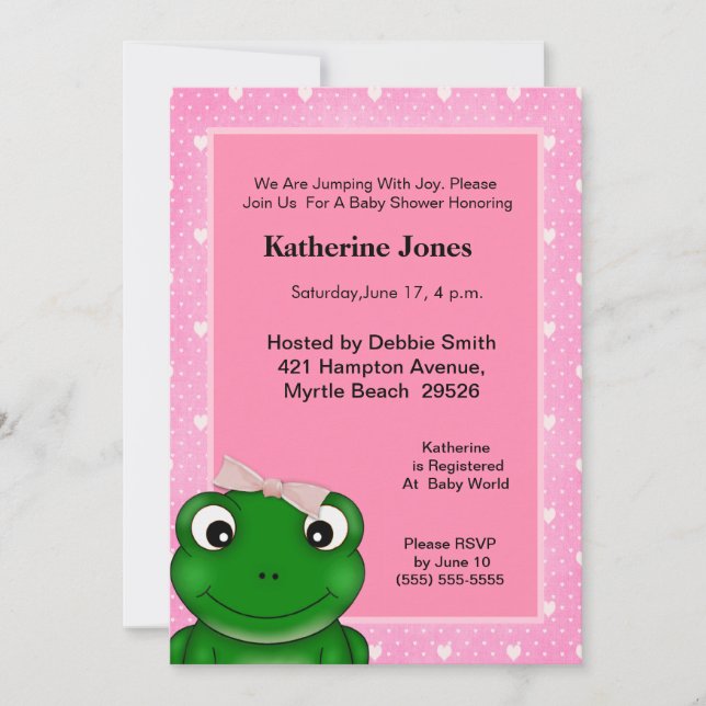 Invitation au Baby shower de grenouille mignonne (Devant)