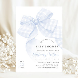 Invitation au Baby shower de la Bow bleue En vichy