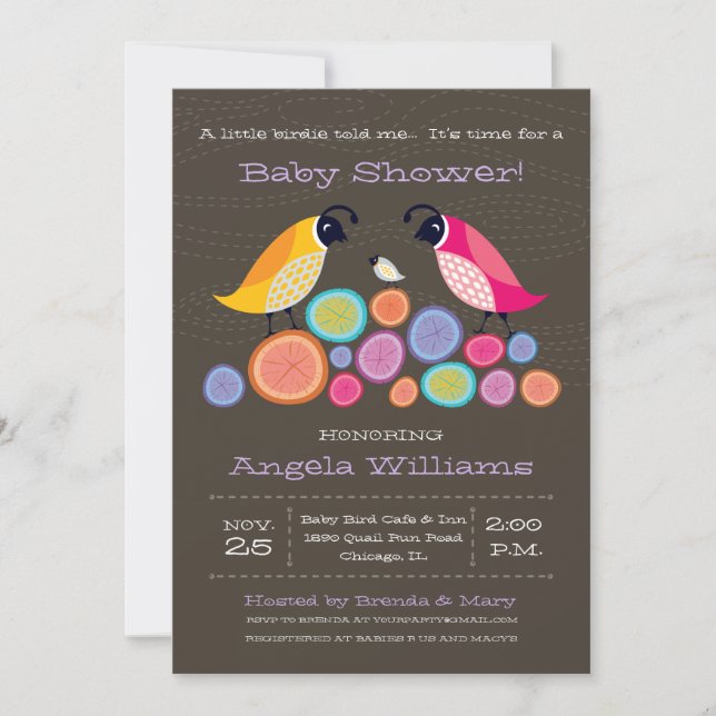 Invitation au Baby shower de la caille de bois II (Devant)