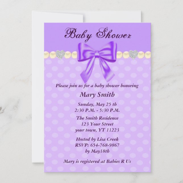 Invitation au Baby shower de la cale violette Pois (Devant)
