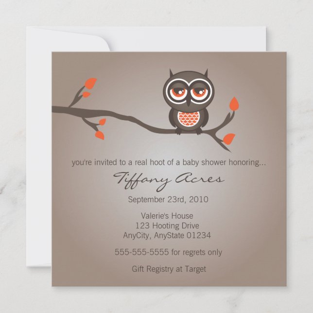 Invitation au Baby shower de la Chouette Brown et  (Devant)