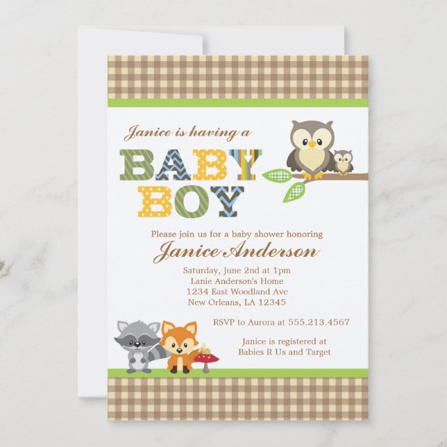 Invitation au Baby shower de la Chouette des Bois (Devant)