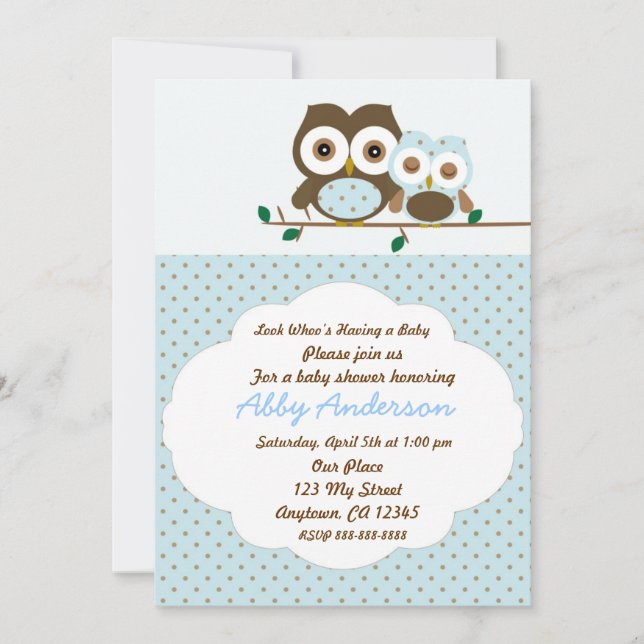 Invitation au baby shower de la chouette du petit  (Devant)