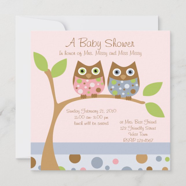 Invitation au Baby shower de la Chouette Twin (Devant)