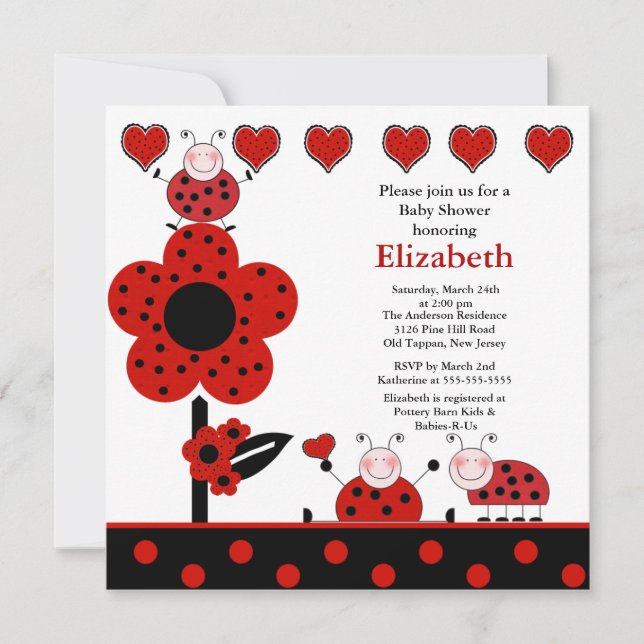 Invitation au Baby shower de la coccinelle (Devant)