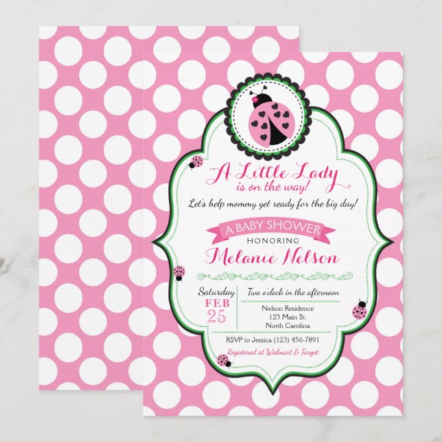 Invitation au Baby shower de la coccinelle (Devant / Derrière)