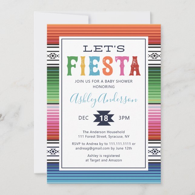 Invitation au Baby shower de la fête mexicaine (Devant)