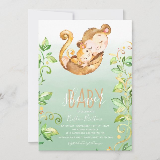 Invitation au Baby shower de la jungle des singes (Devant)