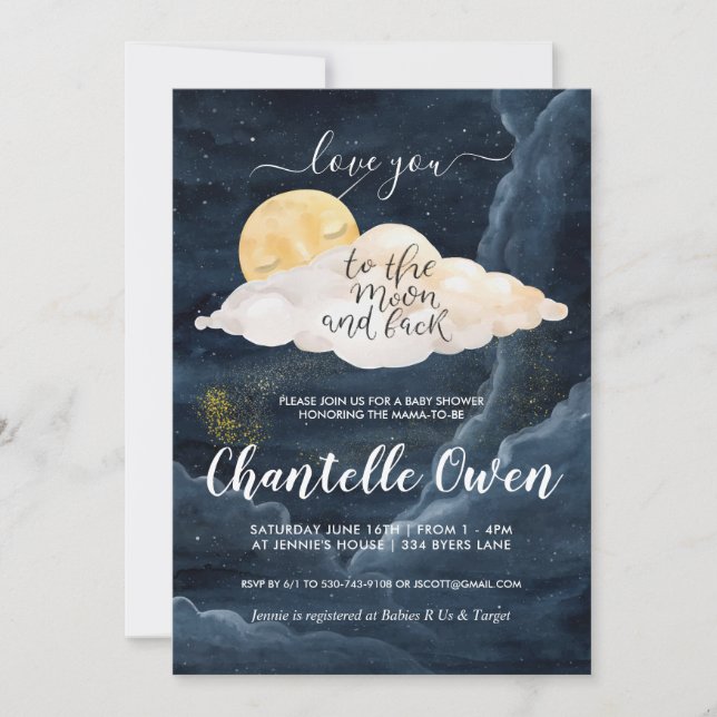 Invitation au Baby shower de la Lune (Devant)