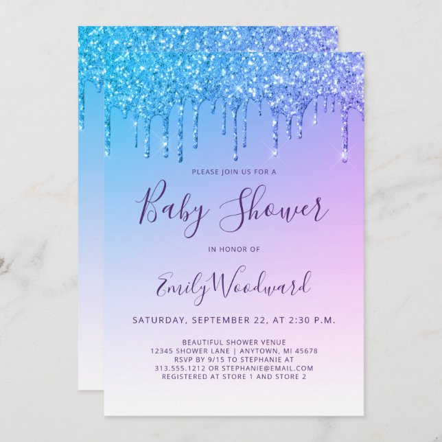 Invitation au Baby shower de la Parties scintillan (Devant / Derrière)
