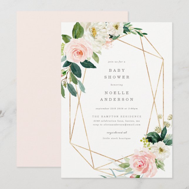 Invitation au Baby shower de la romance de printem (Devant / Derrière)