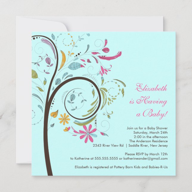 Invitation au Baby shower de l'arbre floral de pri (Devant)