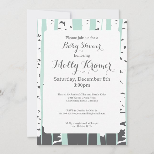 Invitation au Baby shower de l'Aspen vert (Devant)