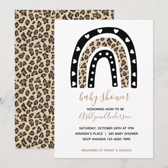 Invitation au Baby shower de léopard arc-en-ciel (Devant / Derrière)