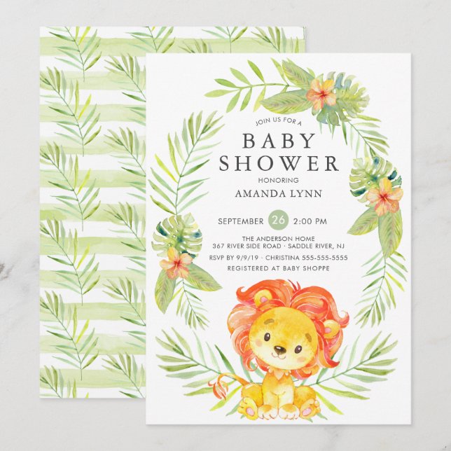 Invitation au Baby shower de Lion neutre (Devant / Derrière)