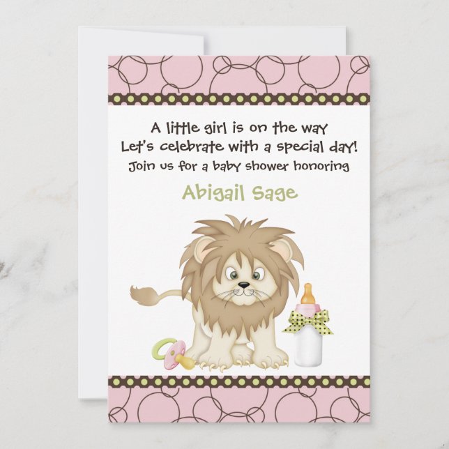 Invitation au Baby shower de lion rose pour les fi (Devant)