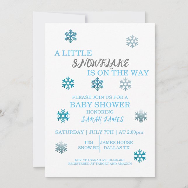 Invitation au Baby shower de Little Snowflake (Devant)