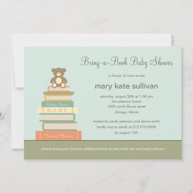 Invitation au Baby shower de livre (Bleu) (Devant)