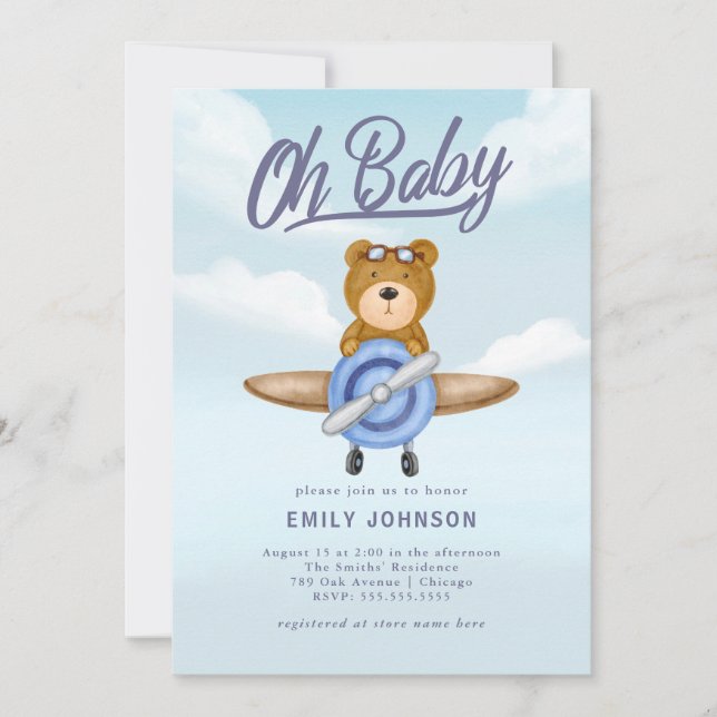 Invitation au Baby shower de l'ours en peluche de  (Devant)