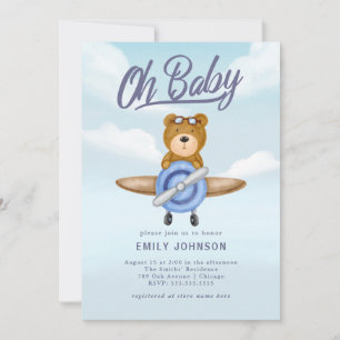 Invitation au Baby shower de l'ours en peluche de