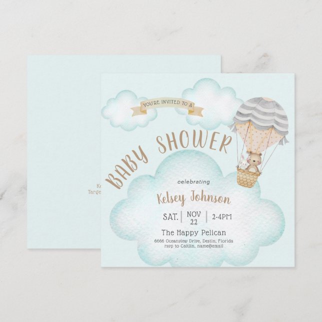 Invitation au Baby shower de l'ours en peluche du  (Devant / Derrière)