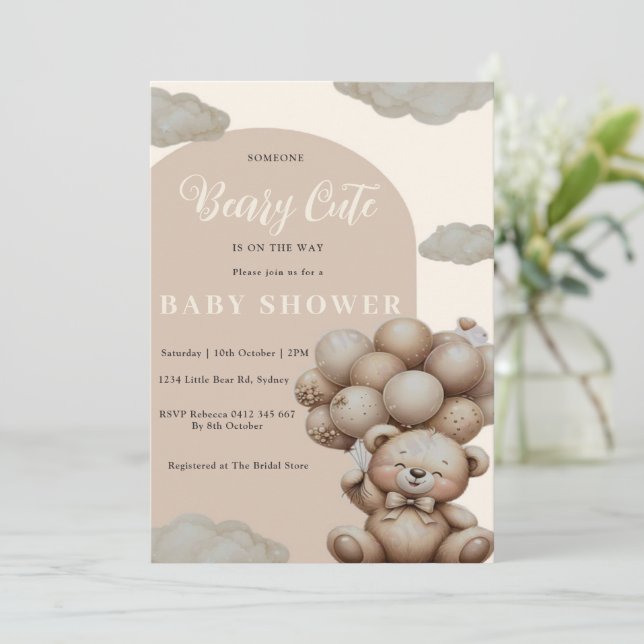 Invitation au Baby shower de l'ours en peluche neu (Debout devant)